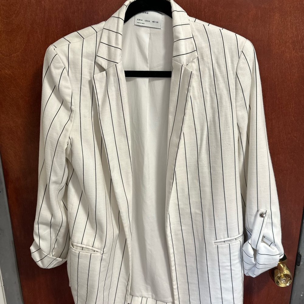 Bershka Black and White Striped Blazer